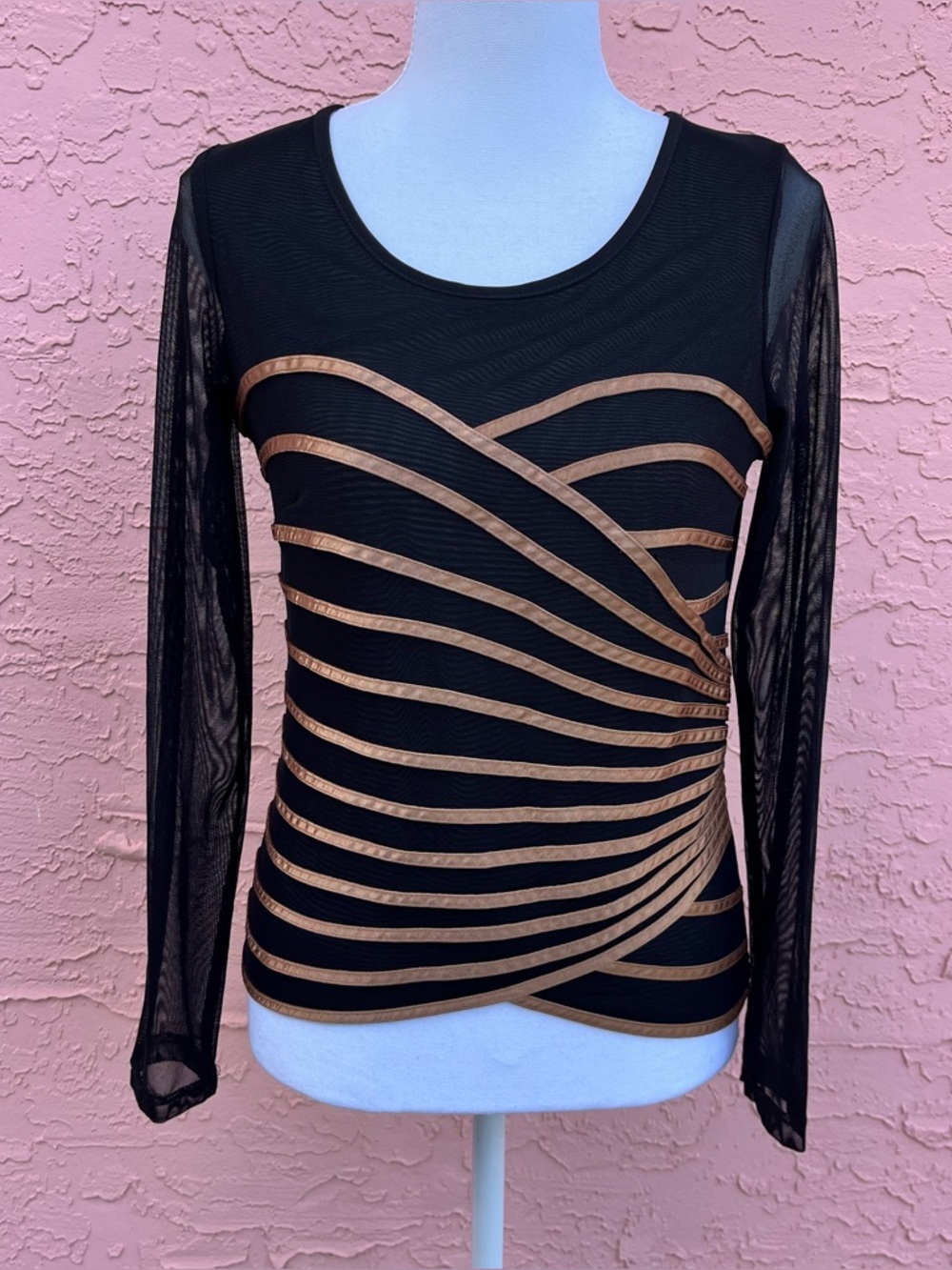 Vintage Sala USA Black Sheer Long Sleeve Top Size Small